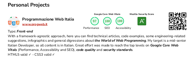 Un esempio concreto: un curriculum da Sviluppatore Web - Progetti personali